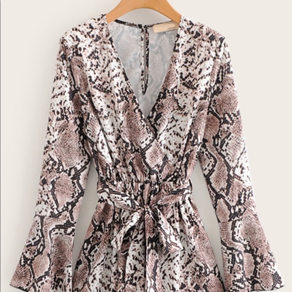 Snakeskin Romper Long Sleeve Cleavage V-Neck